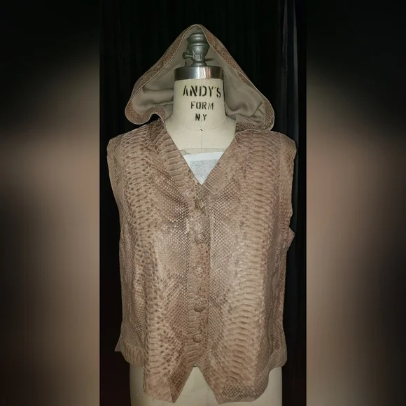 John Anthony genuine python snakeskin reptile neutral tan browns hoodie vest L - Picture 6 of 15